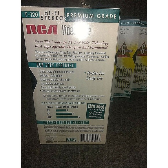RCA VHS Blank Video Tape T120 Hi-Fi Lot of 4 Premium Grade NEW SEALED NOS - Picture 3 of 4